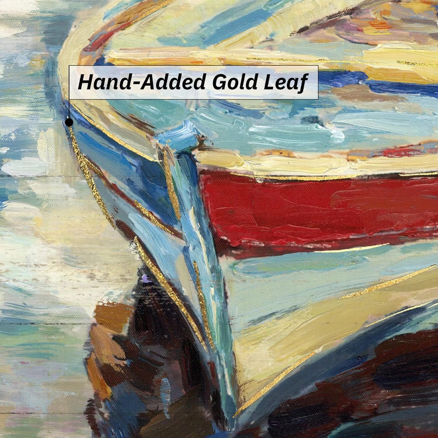 Beach Boats Framed Wall Art: Abstract Canoe Painting Hand Painted Coastal Sailing Boat Wooden Painting Modern Nautical Sail Picture Seaside Rowboat Artwork Decor for Living Room
