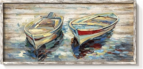 Beach Boats Framed Wall Art: Abstract Canoe Painting Hand Painted Coastal Sailing Boat Wooden Painting Modern Nautical Sail Picture Seaside Rowboat Artwork Decor for Living Room