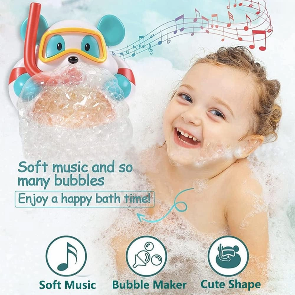 Bear Bubble Maker for Bath, Foam Blower Bubbling Making Machine, Nursery Rhyme Musical Bathtub Toy for Baby Kids Happy Bath