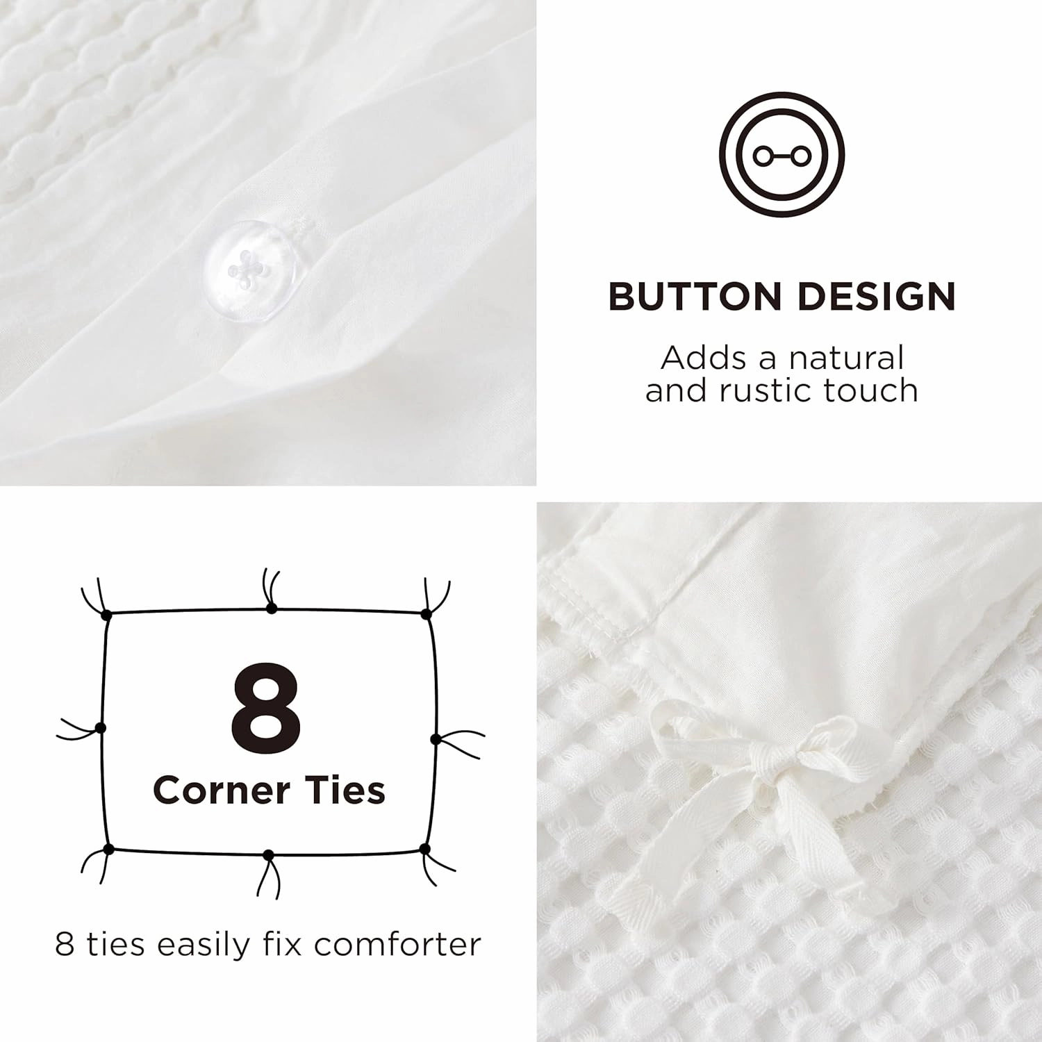Bedsure Cooling Waffle Duvet Cover King - Cotton Blend Rayon Derived from Bamboo Duvet Cover Set for Hot Sleepers, Breathable Bedding Set With a Vintage Charm, 3 Pieces (Coconut White, King, 104"x90")