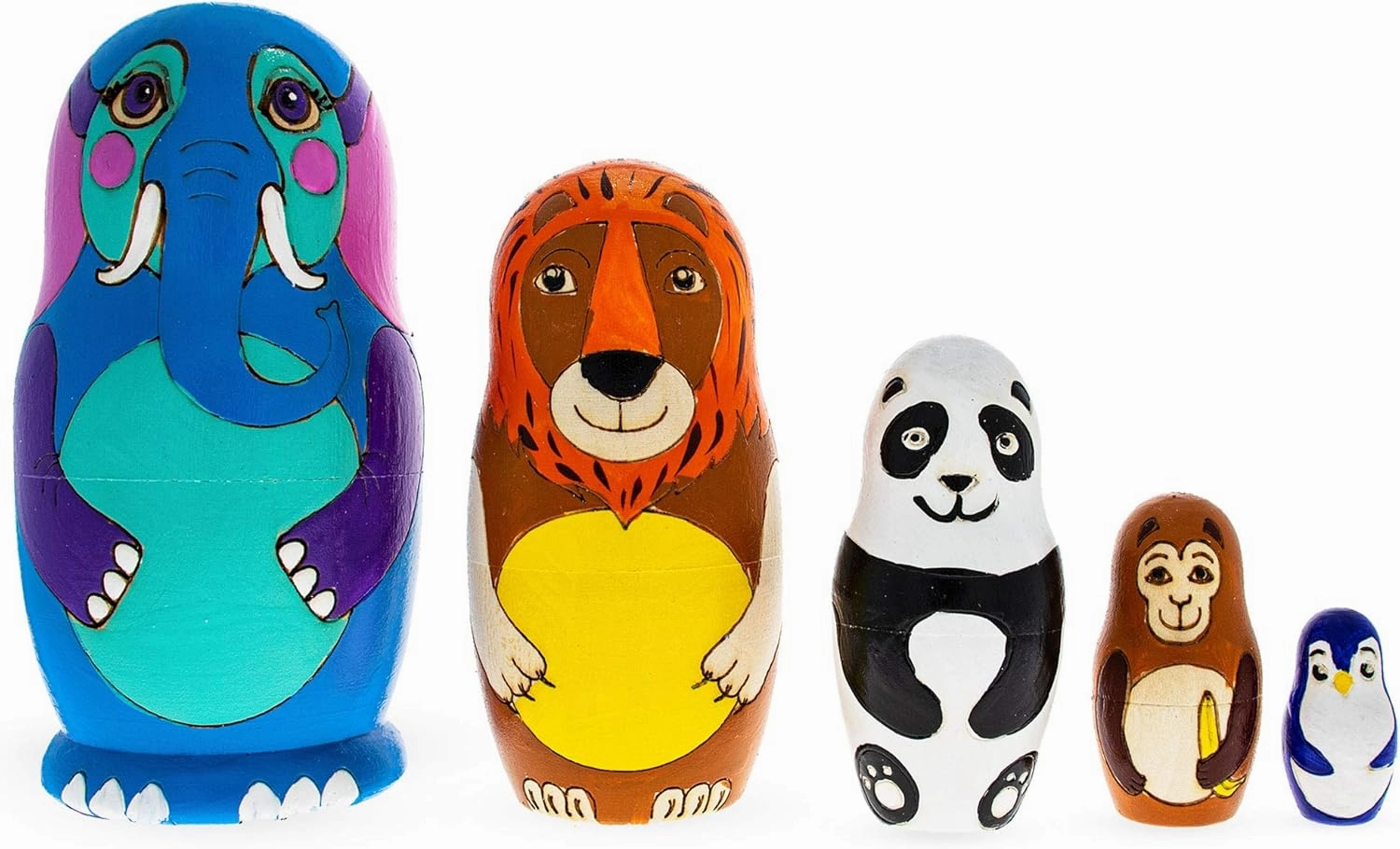 BestPysanky Set of 5 Zoo Animals Wooden Nesting Dolls