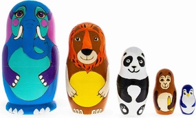 BestPysanky Set of 5 Zoo Animals Wooden Nesting Dolls