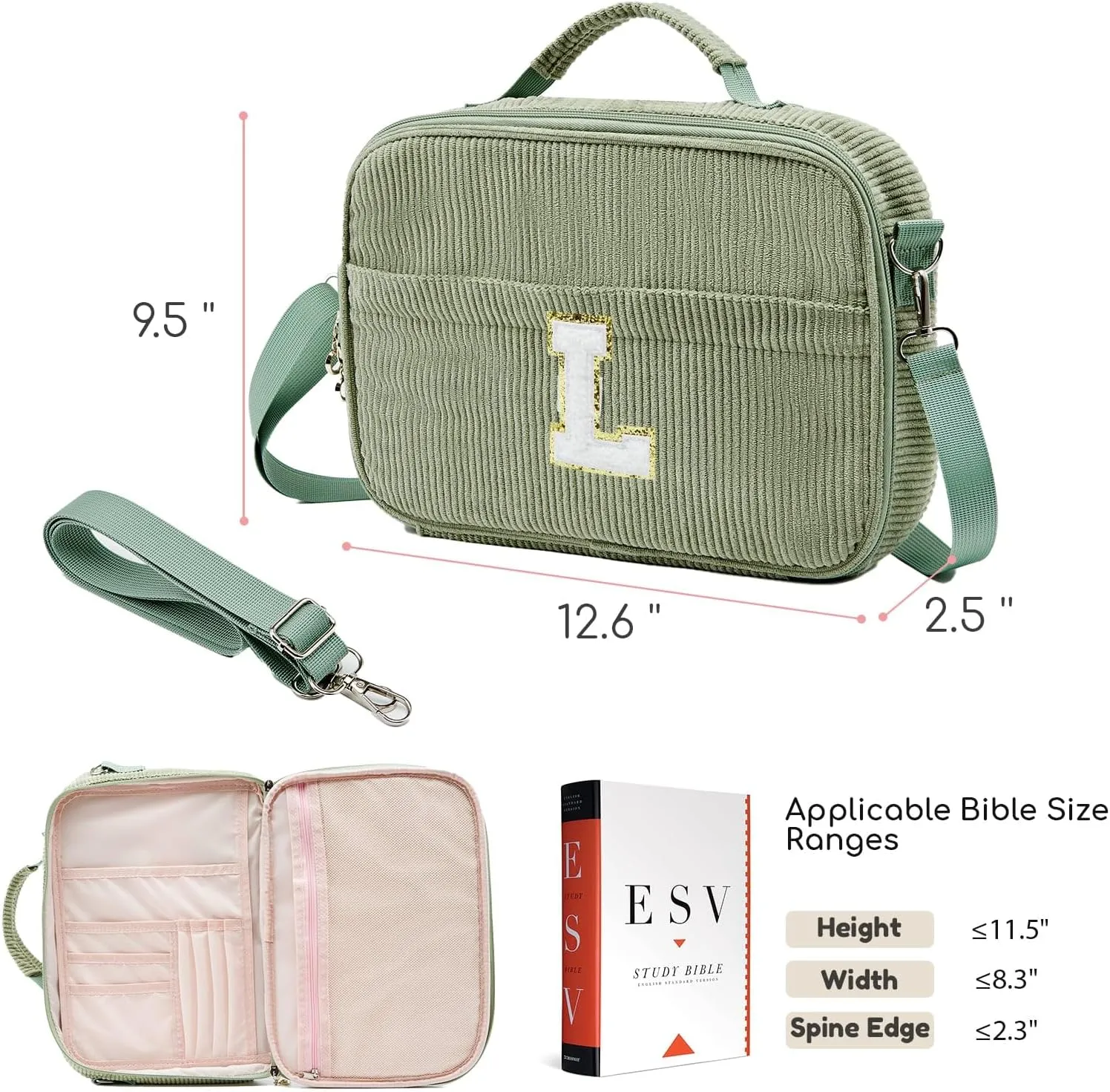 Bible Covers for Women, Initial Personalized Bible Carrying Case, Large Bible Study Bag, Bible Accessories for Girls