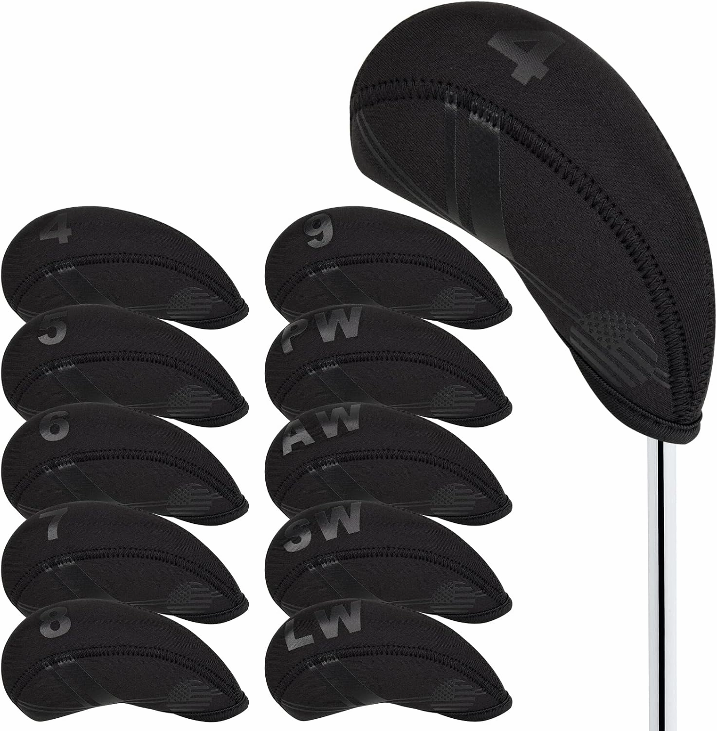 BIG TEETH Golf Iron Head Covers 10Pcs Neoprene USA Flag Golf Club Protector Multi Color Golf Club Protector (Blue)