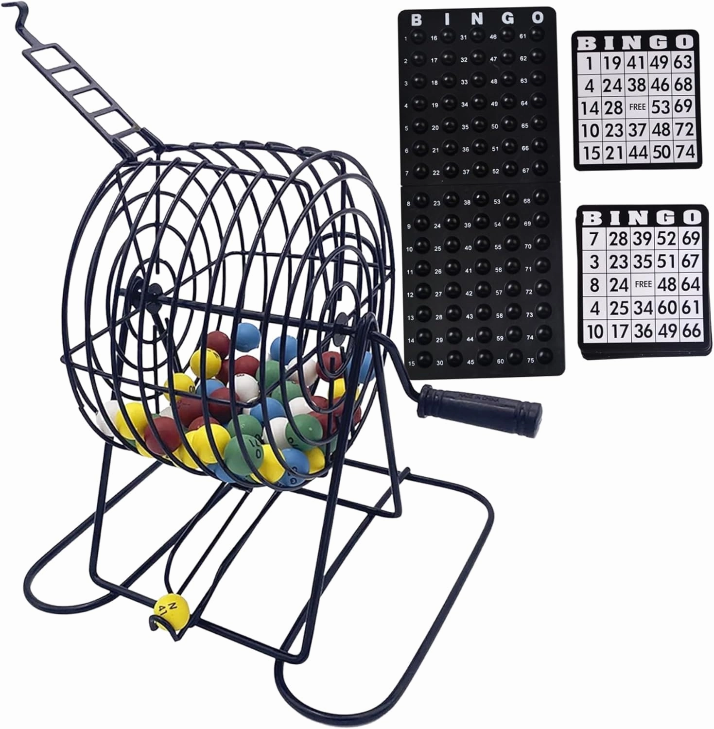 Bingo Game Set, Metal Bingo Machine Game Set Includes 150 Colorful Bingo Chips, 18 Bingo Cards, 75 Bingo Balls, 8" Hand-Cranked Bingo Cage & Board Bingo Sets for Party, Bar