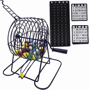 Bingo Set Deluxe Fun Bingo Game Set Includes 150 Colorful Chips, 18 Cards, 75 Balls, 8" Hand-Cranked Cage & Board Sets for Adults Large Group, Party, Bar