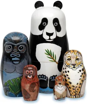 Bits and Pieces - Nesting Endangered Species-Hand Painted Wooden Nesting Dolls - Set of 5 Dolls from 5.5" Tall