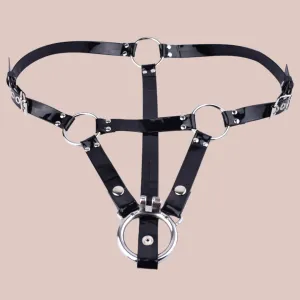 Black Patent PU Chastity Cage Belt
