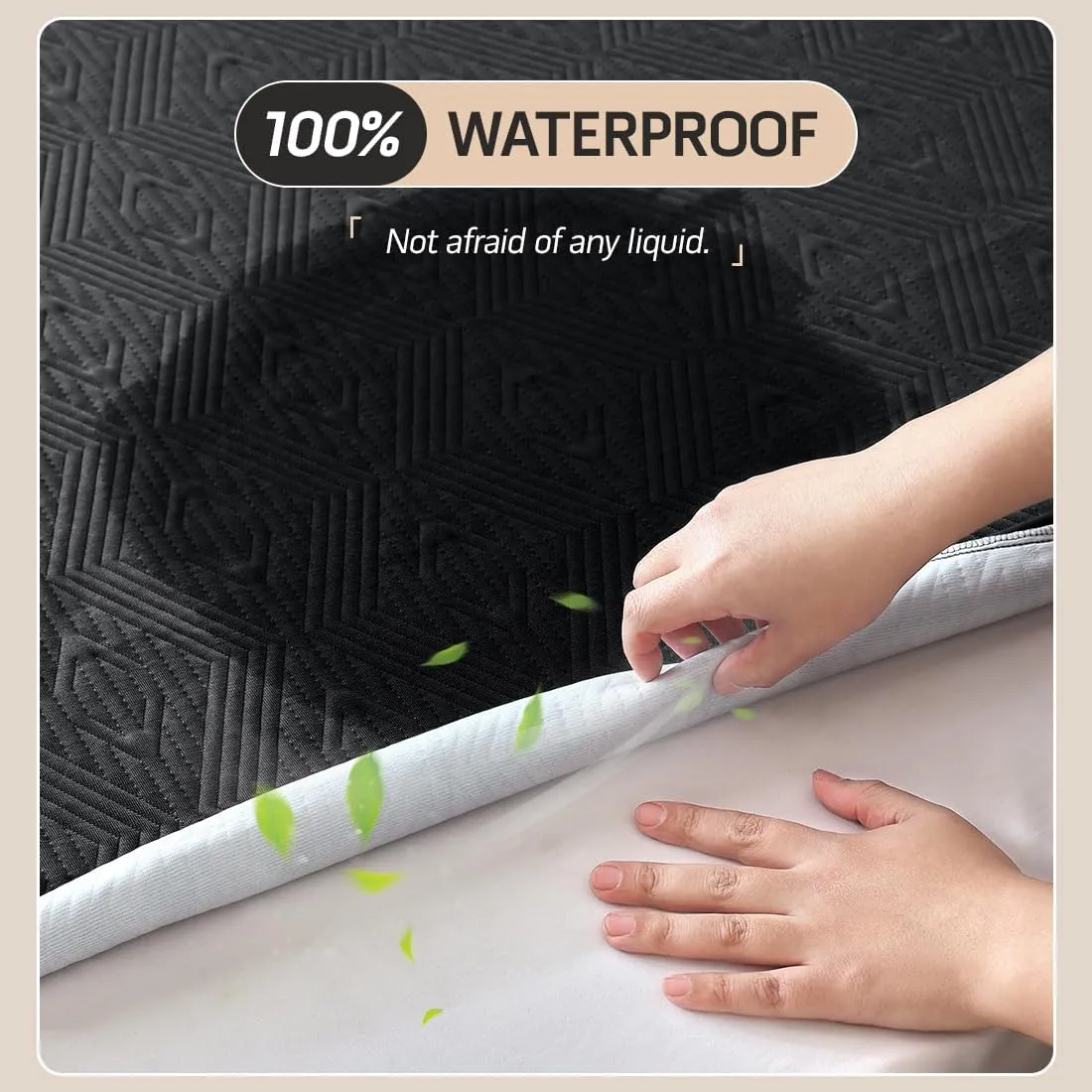Black Premium Cooling 100% Waterproof Queen Mattress Protector, Noiseless, Anti - Slip, Breathable Bed Cover, Rayon from Bambo, Quilted, Mattress Pad Sheet, Deep Pocket 8"-21"