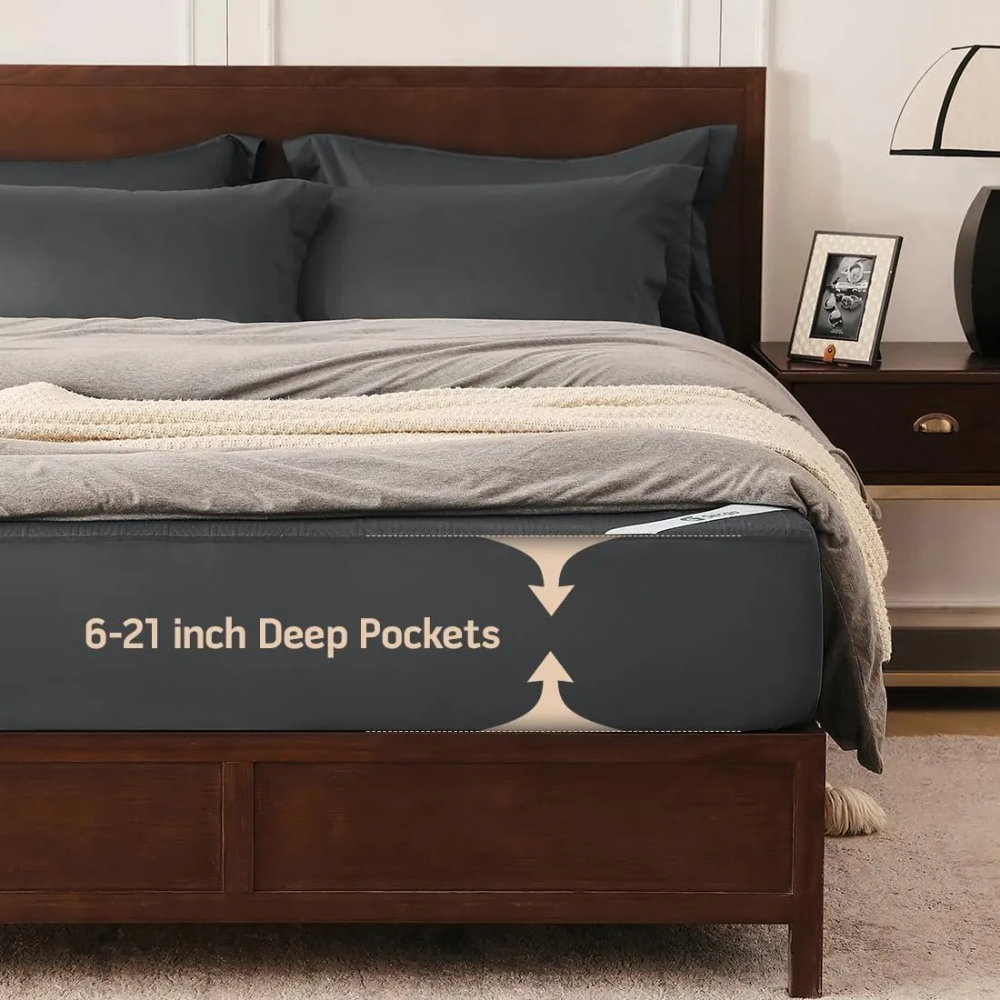 Black Premium Cooling 100% Waterproof Queen Mattress Protector, Noiseless, Anti - Slip, Breathable Bed Cover, Rayon from Bambo, Quilted, Mattress Pad Sheet, Deep Pocket 8"-21"