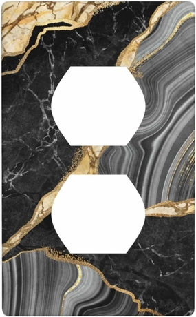 Black And Gold Marble 1 Gang Duplex Receptacle Switch Wall Plate Decorative Electrical Faceplate Light Switches For Kitchen Bathroom Bedroom Decor