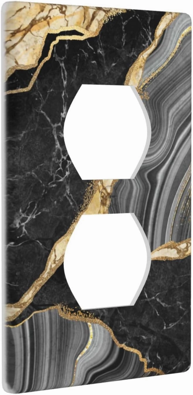 Black And Gold Marble 1 Gang Duplex Receptacle Switch Wall Plate Decorative Electrical Faceplate Light Switches For Kitchen Bathroom Bedroom Decor