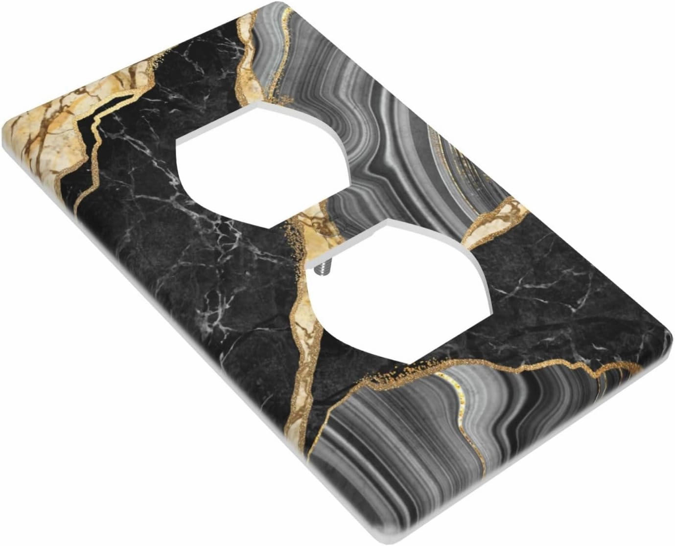 Black And Gold Marble 1 Gang Duplex Receptacle Switch Wall Plate Decorative Electrical Faceplate Light Switches For Kitchen Bathroom Bedroom Decor