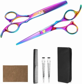 Black Colorful Blue Set Barber Scissors Barber Scissors Barber Scissors Set(Colorful 7-Piece Set)
