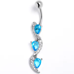 Blue Clear CZ Gem Super Style Swirl Dangle Belly Ring