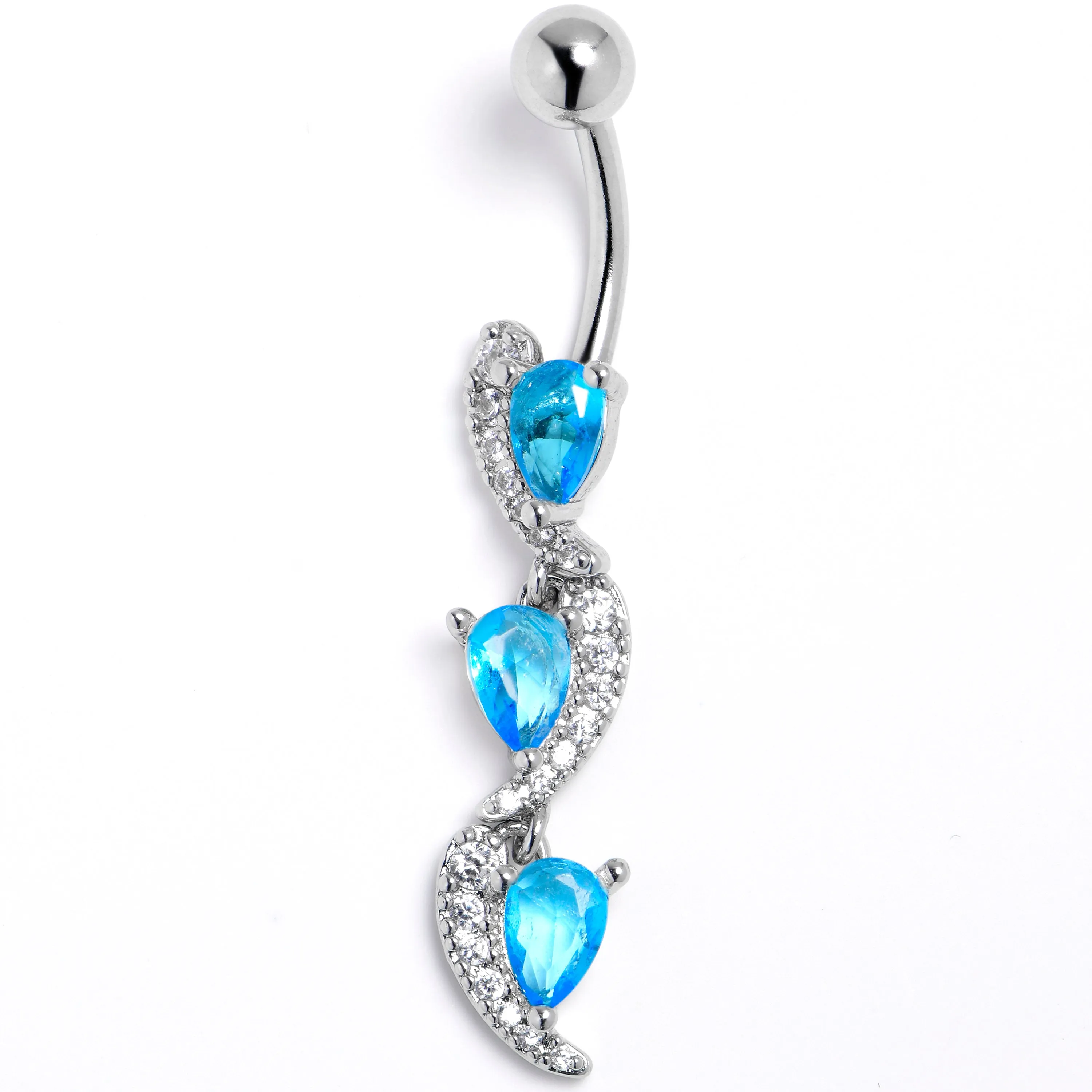 Blue Clear CZ Gem Super Style Swirl Dangle Belly Ring