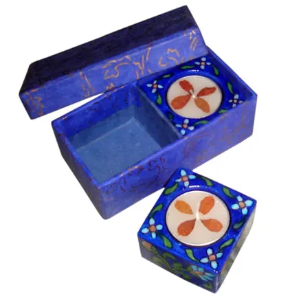 Blue Pottery Candle Holder Set