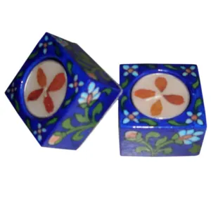 Blue Pottery Candle Holder Set