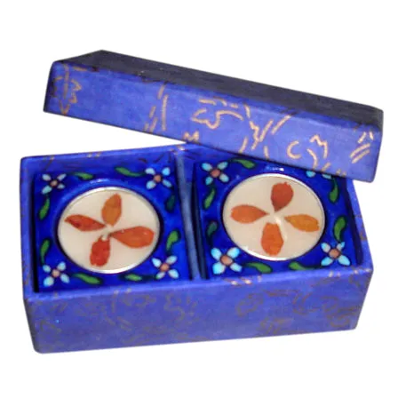 Blue Pottery Candle Holder Set