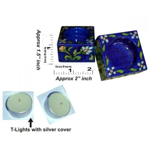 Blue Pottery Candle Holder Set