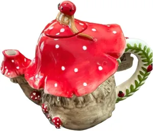 Blue Sky Clayworks Ceramic Garden Magical Mushroom Ladybug Teapot 22547