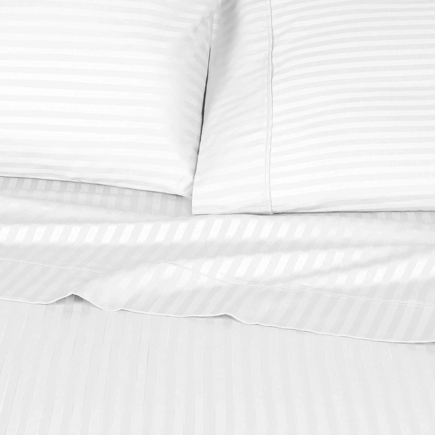 Blue Nile Mills 400 Thread Count Egyptian Cotton Stripe Sheet Set, Classic Bedding Decor, Includes 1 Elastic Deep Pocket Fitted Bed Sheet, 1 Flat Sheet, 2 Pillowcases, California King, White