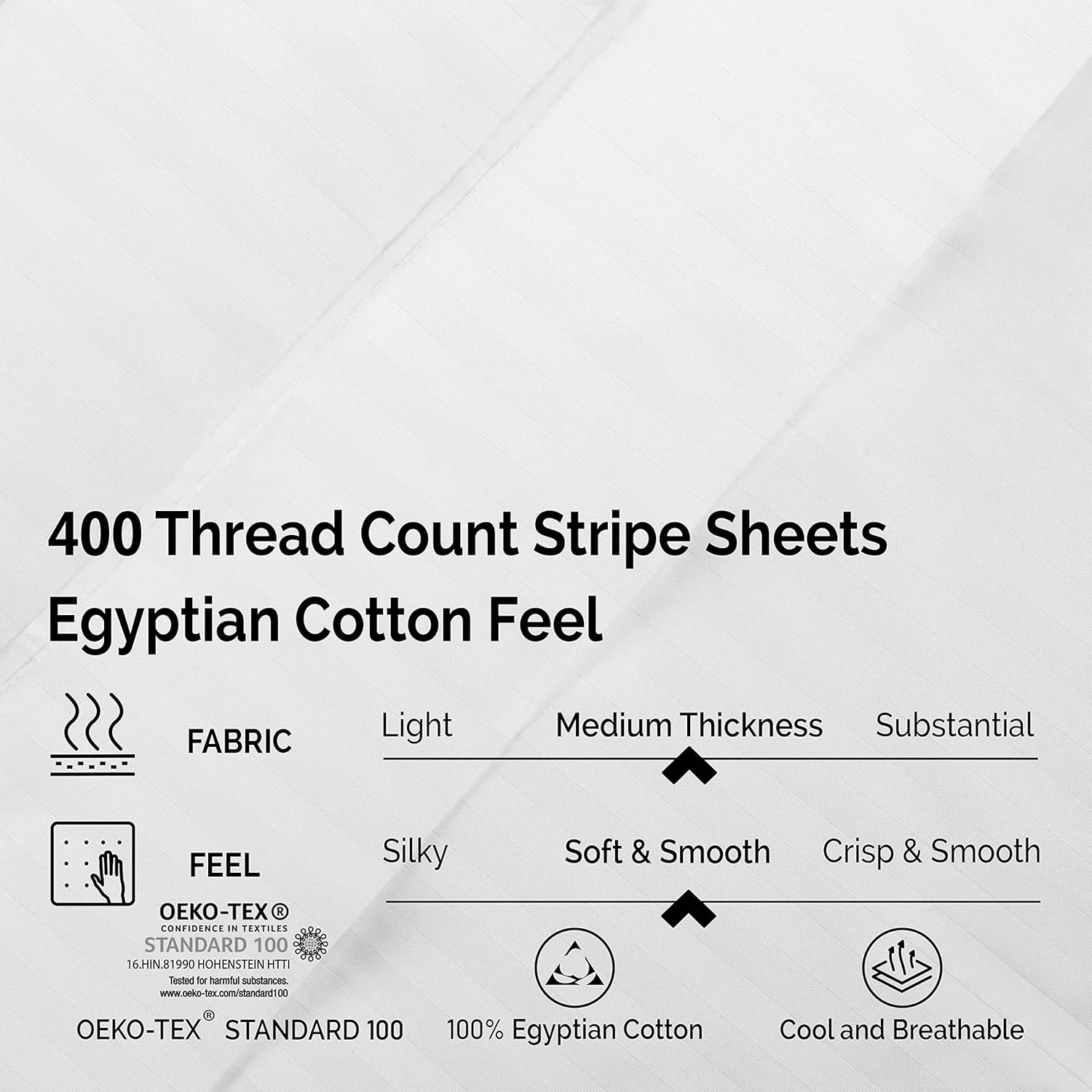 Blue Nile Mills 400 Thread Count Egyptian Cotton Stripe Sheet Set, Classic Bedding Decor, Includes 1 Elastic Deep Pocket Fitted Bed Sheet, 1 Flat Sheet, 2 Pillowcases, California King, White