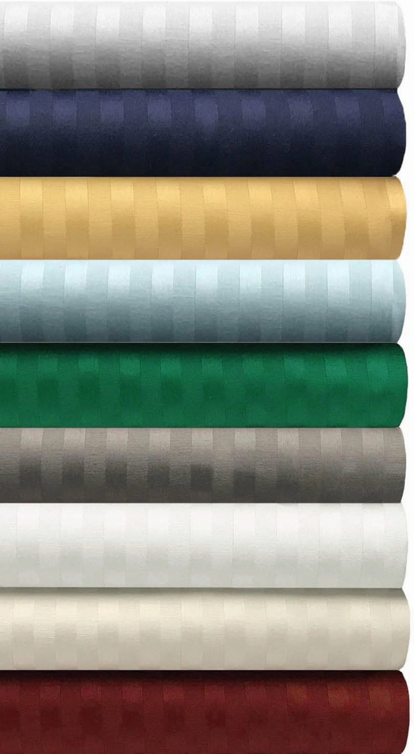 Blue Nile Mills 400 Thread Count Egyptian Cotton Stripe Sheet Set, Classic Bedding Decor, Includes 1 Elastic Deep Pocket Fitted Bed Sheet, 1 Flat Sheet, 2 Pillowcases, California King, White