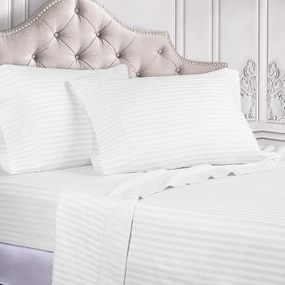 Blue Nile Mills 400 Thread Count Egyptian Cotton Stripe Sheet Set, Classic Bedding Decor, Includes 1 Elastic Deep Pocket Fitted Bed Sheet, 1 Flat Sheet, 2 Pillowcases, California King, White