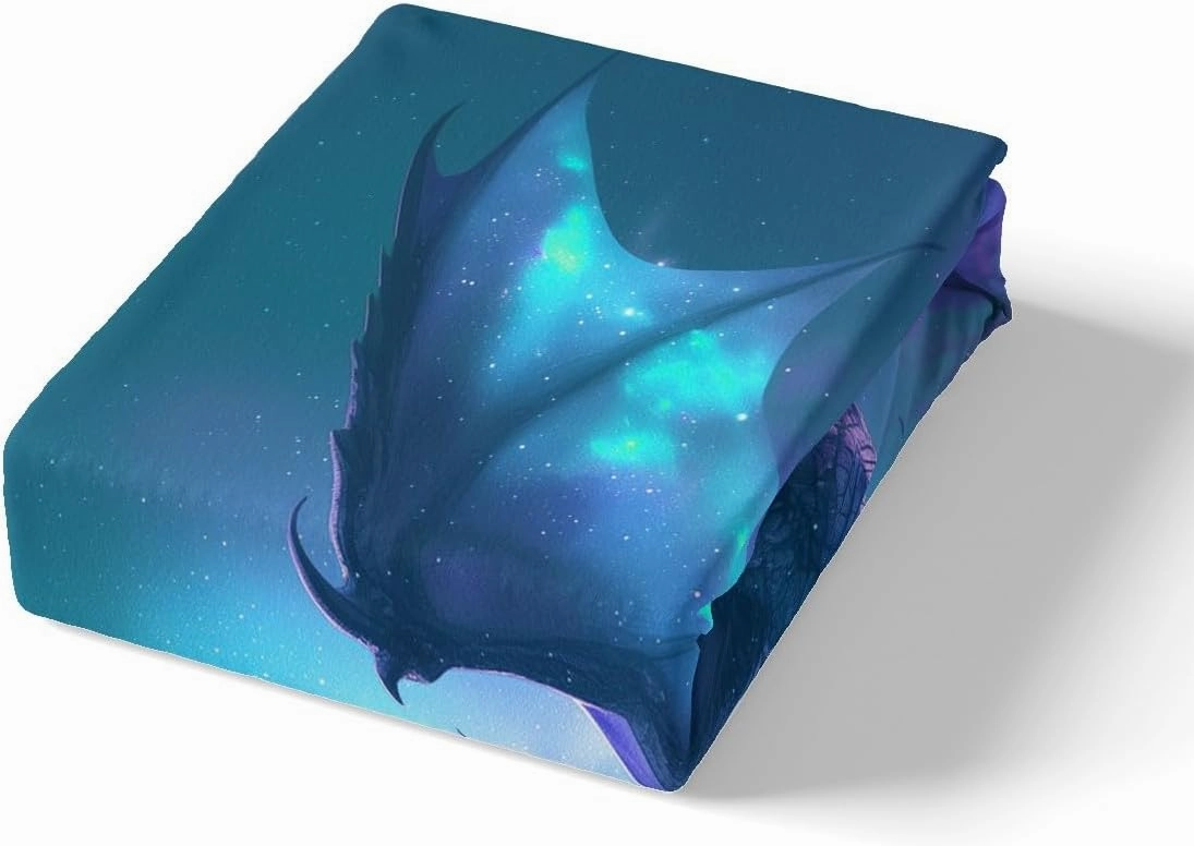 Blue Purple Nebula Galaxy Bedding Set Kids Boys Girls Room Decor,Dragon Duvet Cover Set Twin Size,Mountain Wildlife Nature Comforter Cover 2Pcs,Western Magical Dragon Bedspreads Cover,1 Pillowcase