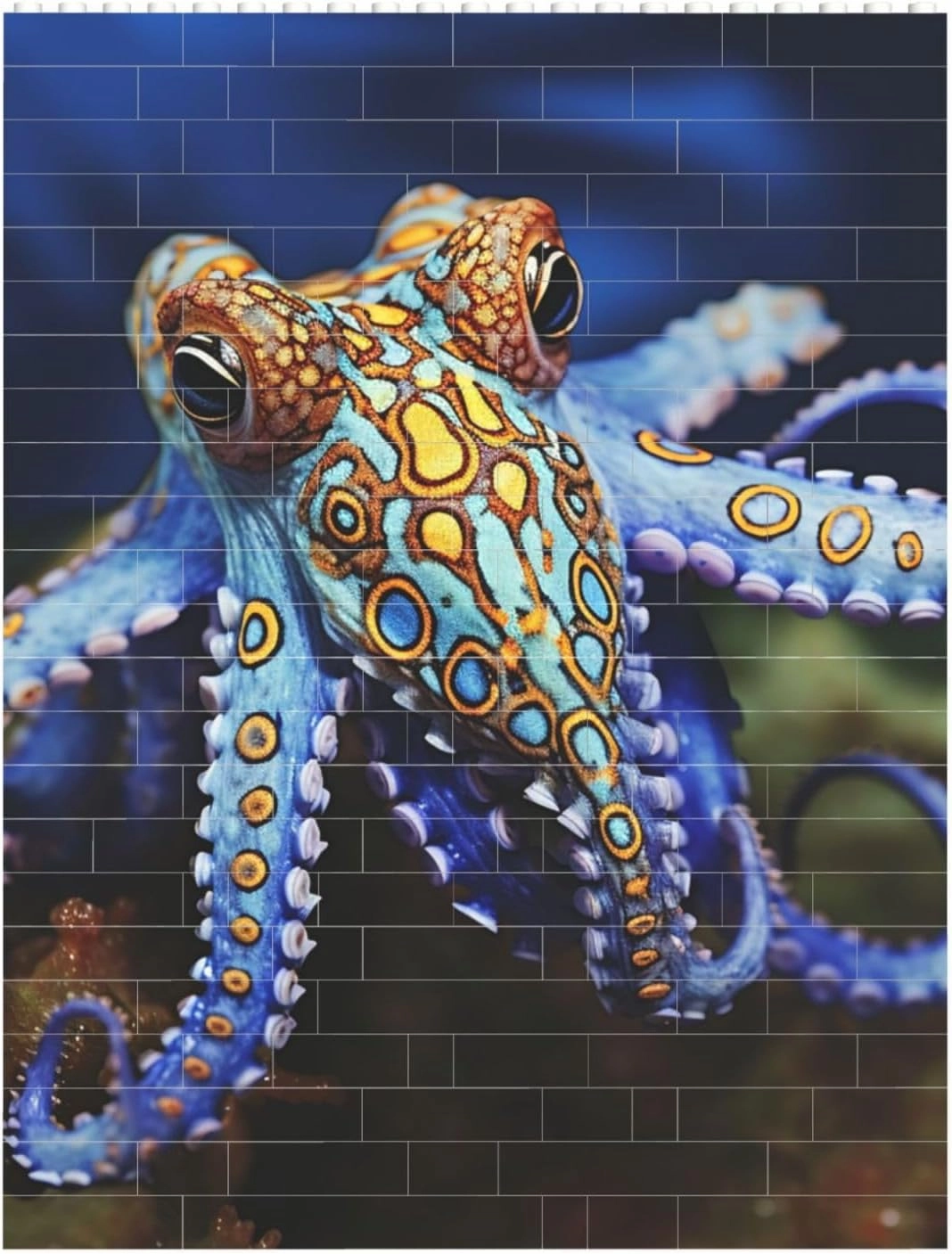 Blue Ringed Octopus Building Block Puzzle Personalized Building Bricks for Adults Square Shaped Block Puzzle Building Brick Block Puzzles Valentine's Day Gifts for Home Decor Brick Puzzle