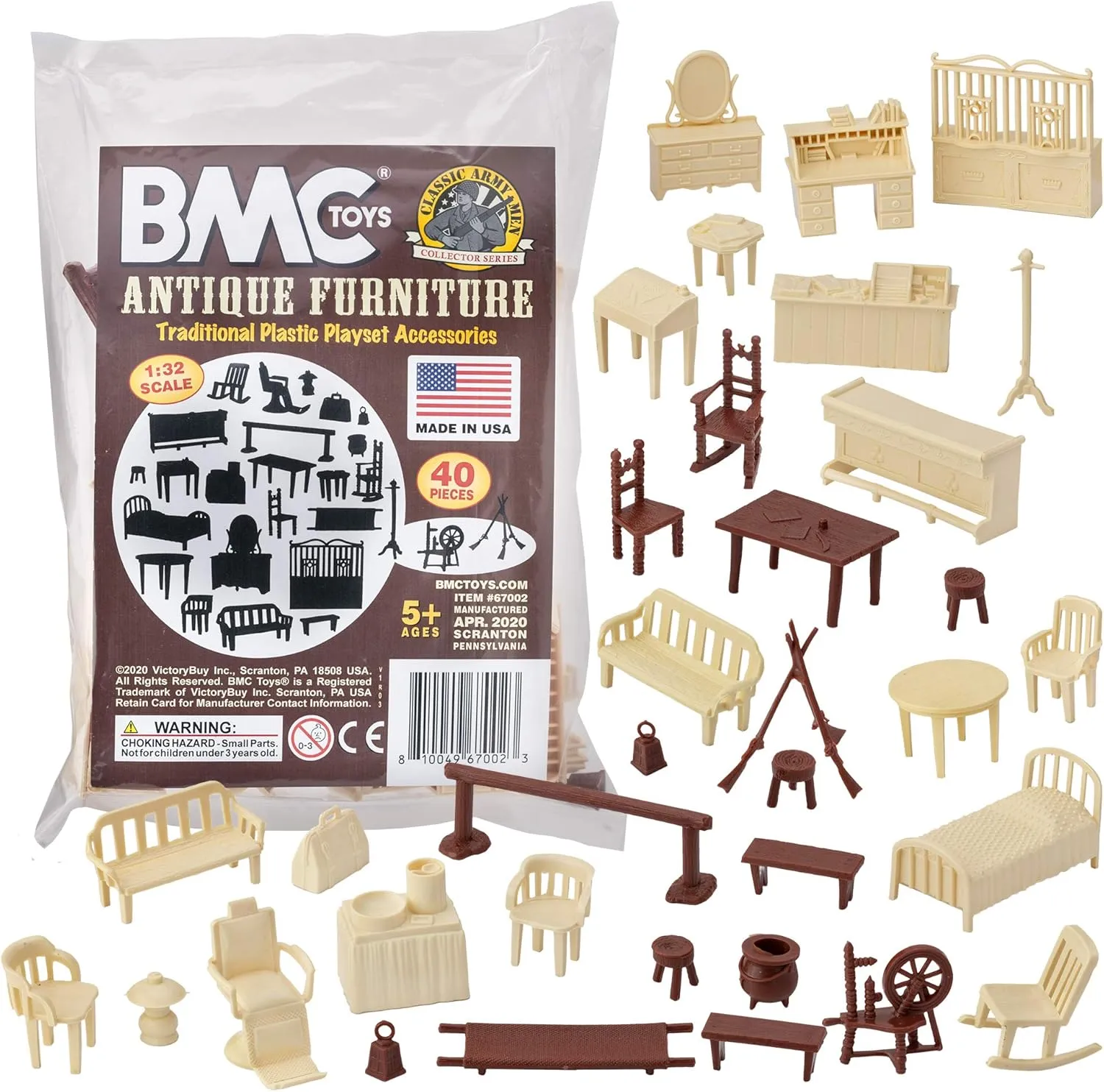BMC Classic Marx Antique Furniture - 40pc Dollhouse Plastic Playset Accessories