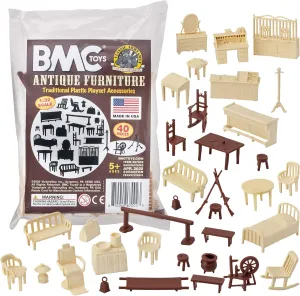 BMC Classic Marx Antique Furniture - 40pc Dollhouse Plastic Playset Accessories