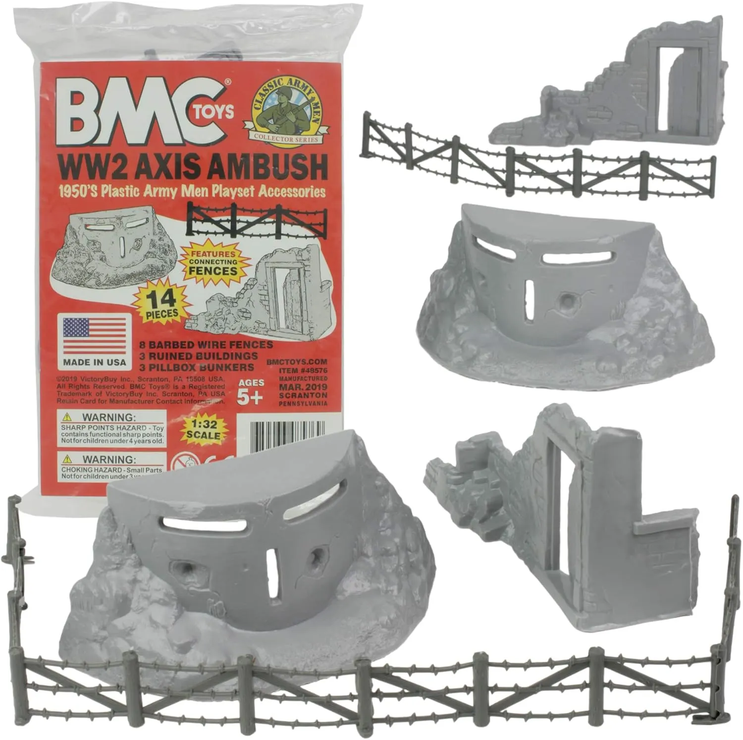BMC Classic Marx Axis Ambush - 14pc Gray Plastic Army Men Playset Accessories