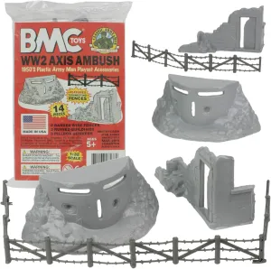 BMC Classic Marx Axis Ambush - 14pc Gray Plastic Army Men Playset Accessories