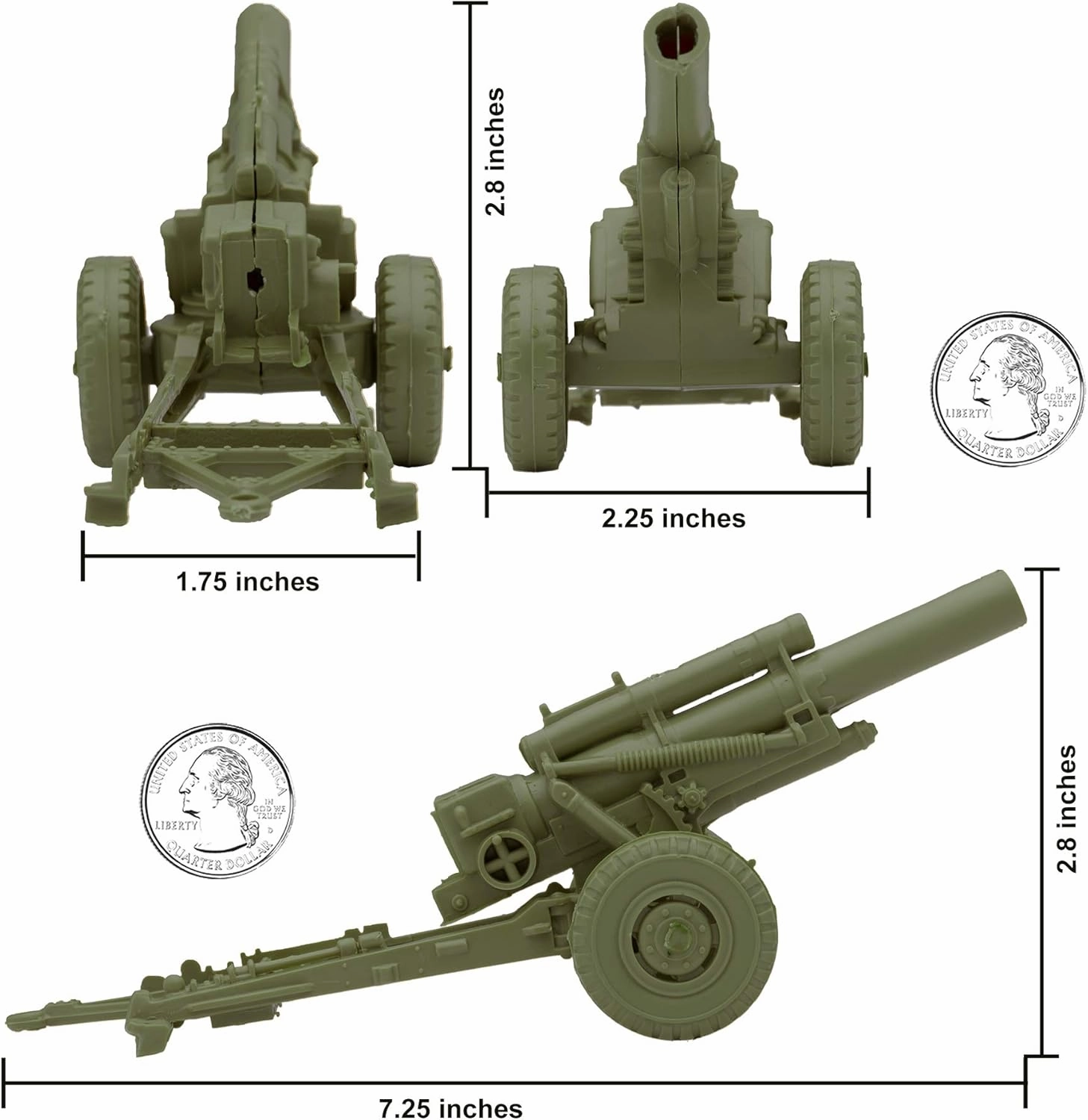 BMC Classic Marx US Howitzers - OD Green 3pc Plastic Army Men Field Artillery