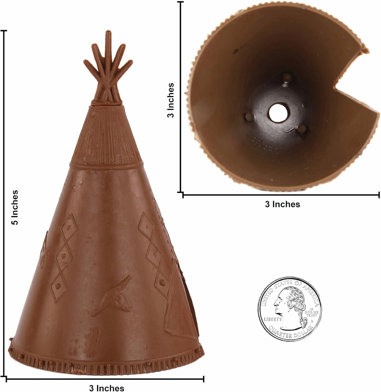BMC Classic Plains Indian Teepees - Brown 3pc Western Plastic Playset Accessories
