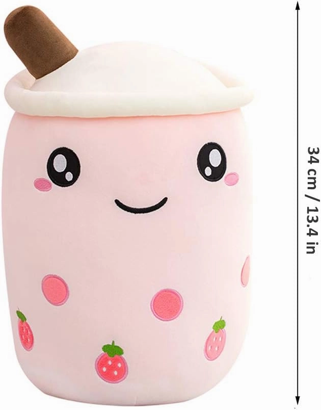 Boba Plushie, 13.7 in Boba Plush Pillow Toy Hugging Pillow Gifts (Pink Strawberry)