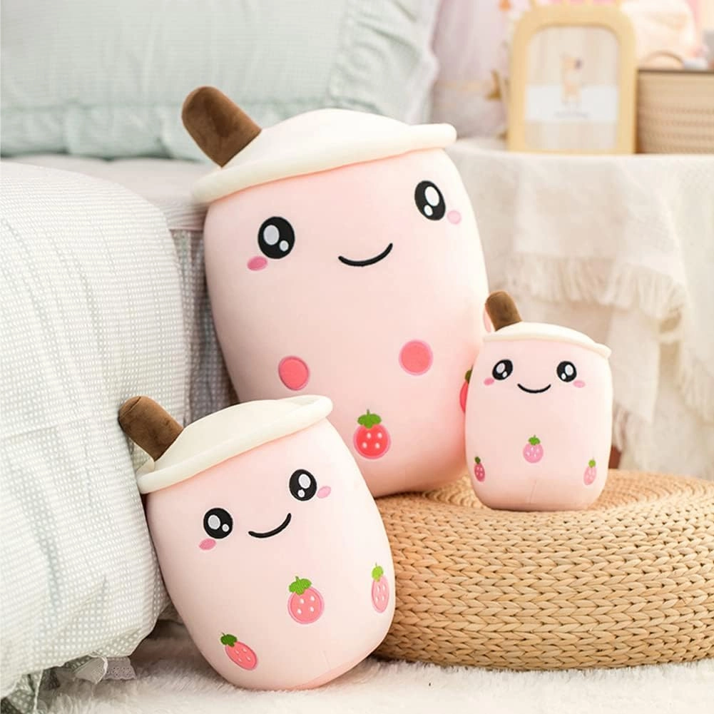 Boba Plushie, 13.7 in Boba Plush Pillow Toy Hugging Pillow Gifts (Pink Strawberry)