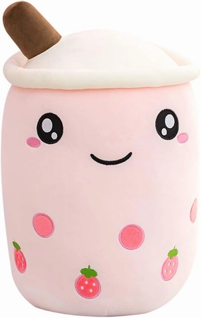 Boba Plushie, 13.7 in Boba Plush Pillow Toy Hugging Pillow Gifts (Pink Strawberry)