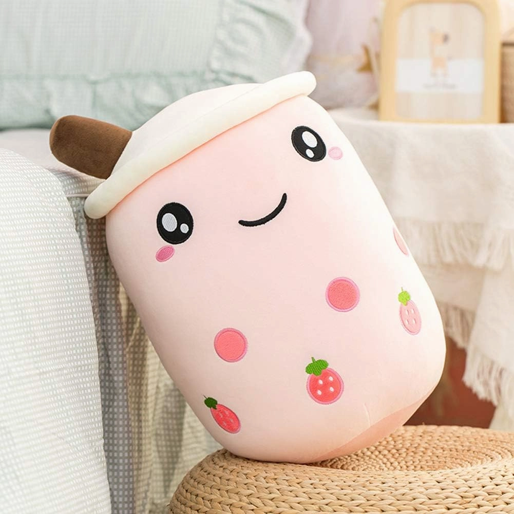 Boba Plushie, 13.7 in Boba Plush Pillow Toy Hugging Pillow Gifts (Pink Strawberry)