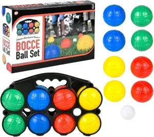 Bocce Ball Set with Carrying Case (11") Includes: 8 (3") Balls, 1 Jack (1.5") Ball, 1 Sure Grip Storage Case. Comes in a Nice Display Box. Classic Backyard Game.