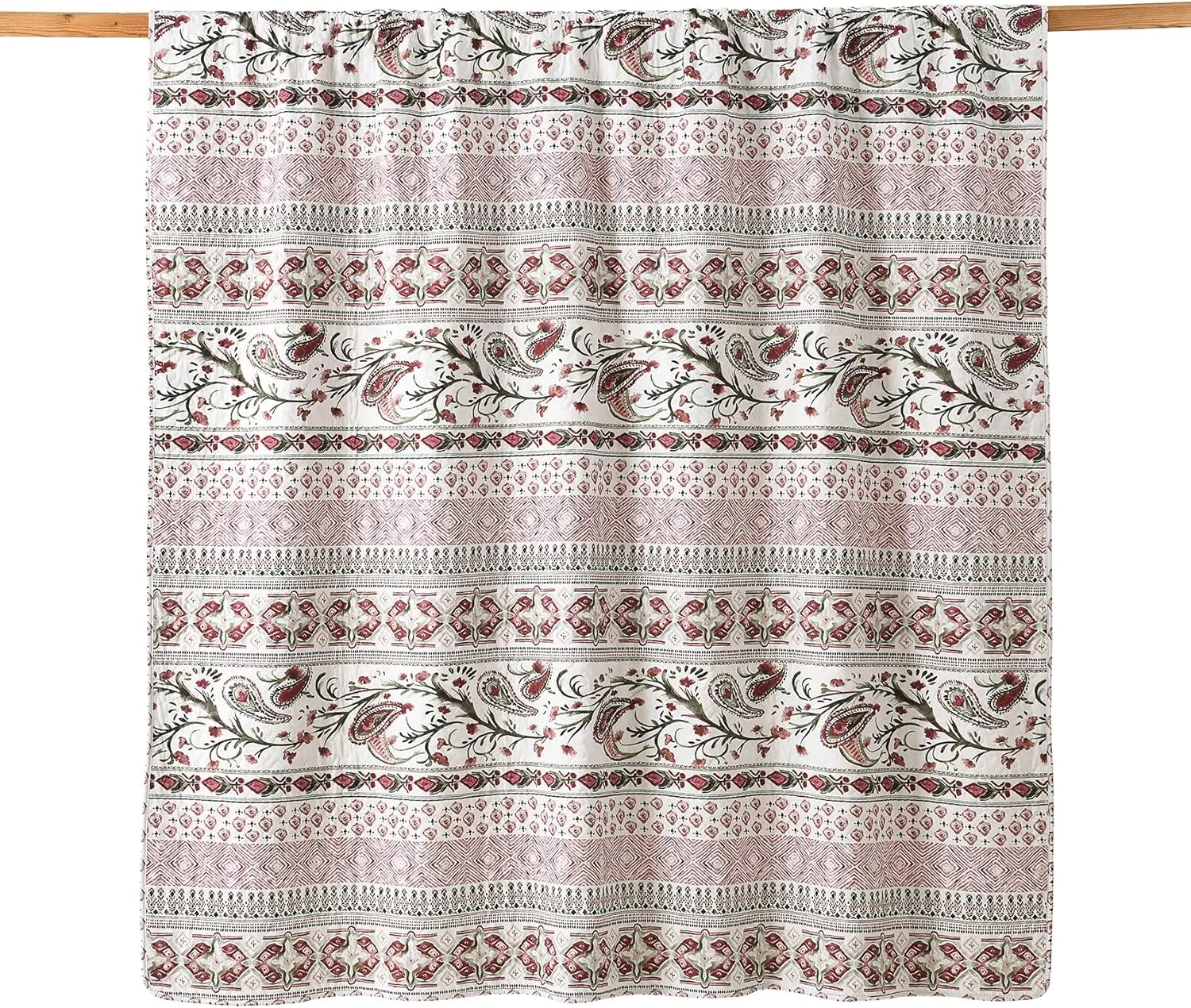 Boho Style Queen Quilt Set Reversible Bohemian Paisley Rose Red Quilt Beddding Set, Soft and Lightweight Bedspread for All Season, Full Size Bed Coverlet with 2 Matching Pillow Shams (3 Pieces)