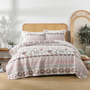 Boho Style Queen Quilt Set Reversible Bohemian Paisley Rose Red Quilt Beddding Set, Soft and Lightweight Bedspread for All Season, Full Size Bed Coverlet with 2 Matching Pillow Shams (3 Pieces)