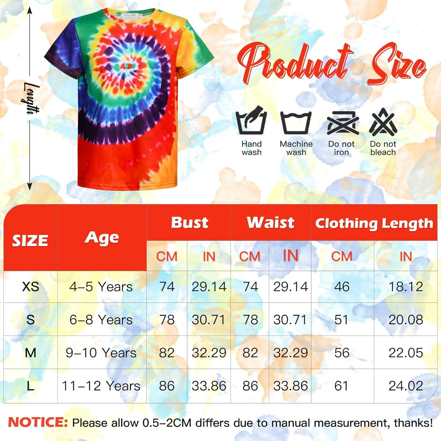 Boys Hippie Costume 60S 70s Colorful Tie Dye T-Shirt 4Pcs Accessories Set for kids Halloween Party Cosplay