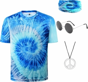 Boys 60s 70s Outfits 4 Pcs Hippie Costume Accessories Kids Colorful Tie Dye Tshirt for Theme Party