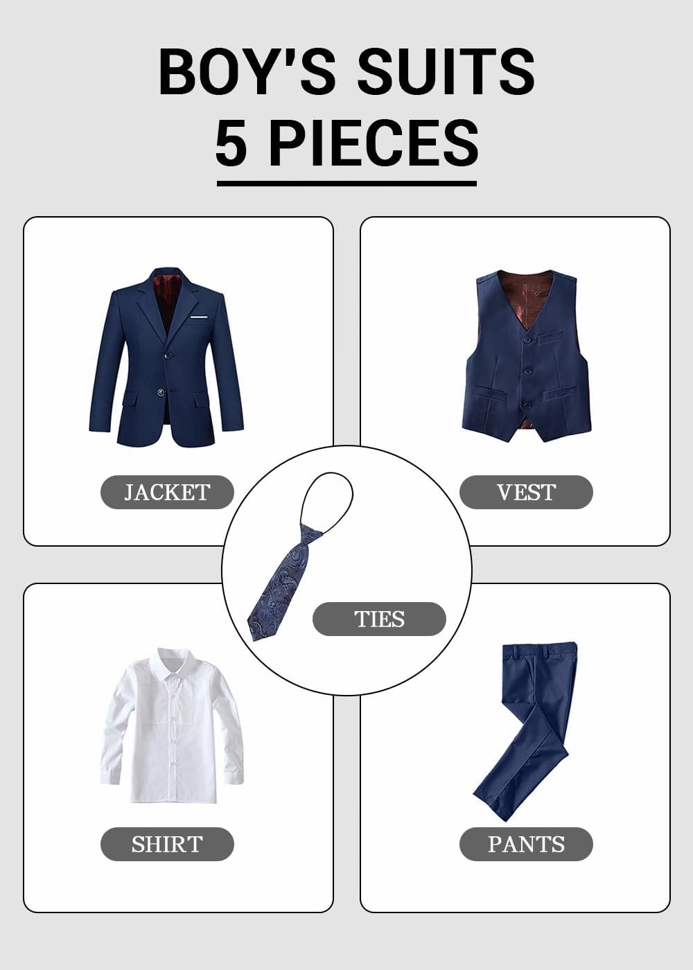 Boys' Formal Suit Set Slim Fit Kids Formal Suits Toddler Tuxedo Wedding Prom Classic Outfit for Teen