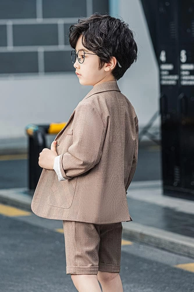 Boys Plaid Blazer Pants Set Casual Suit Classic Kids 2 Piece Sport Coats Outfits