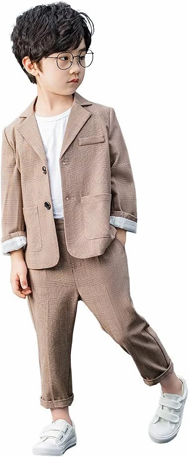 Boys Plaid Blazer Pants Set Casual Suit Classic Kids 2 Piece Sport Coats Outfits