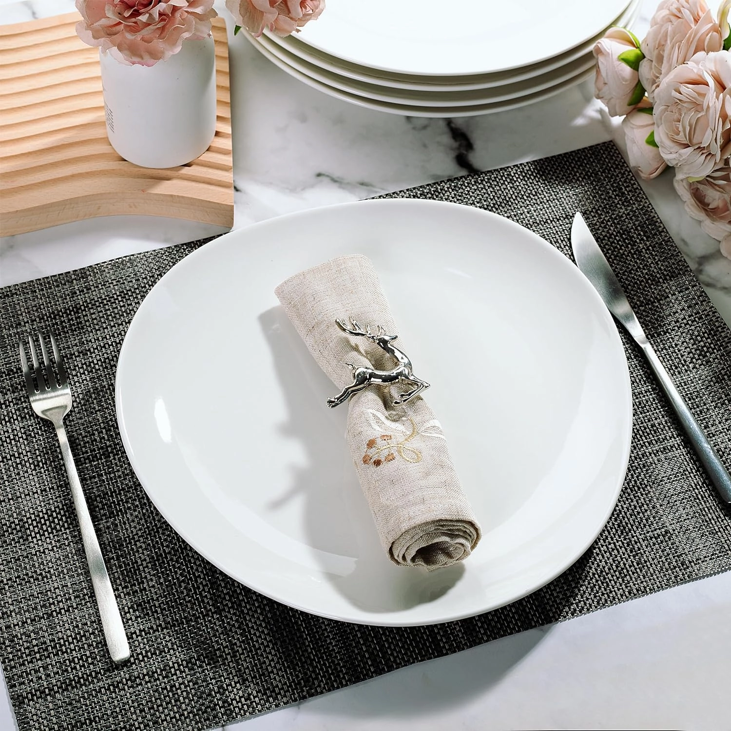 Brew To A Tea White Porcelain Dinner Plates, Triangular, Set of 6, 11 Inch, Modern Style, White Color, Dishwasher & Microwave Safe